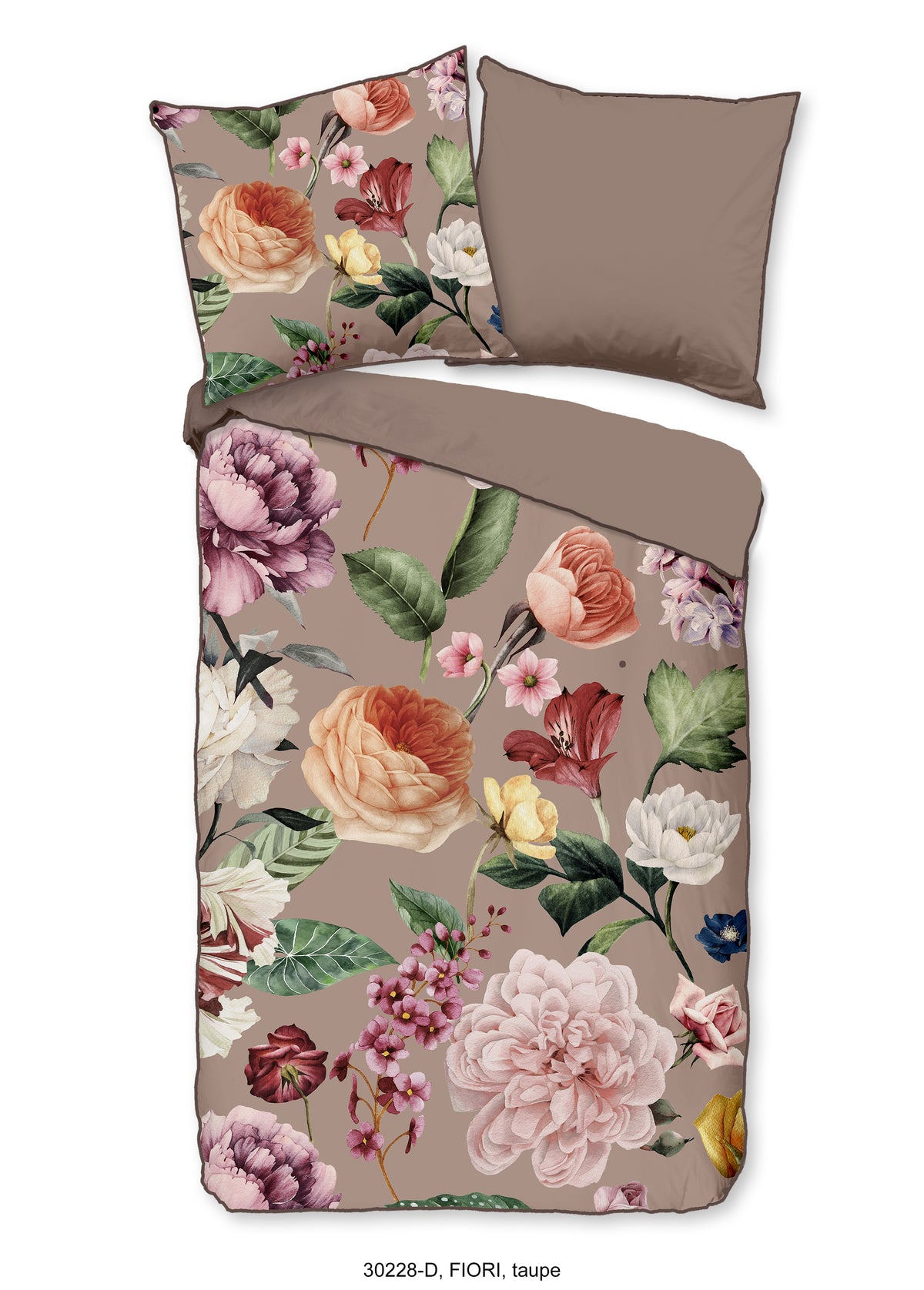 Descanso Satin Duvet Cover "Fiori" - Taupe - Rits