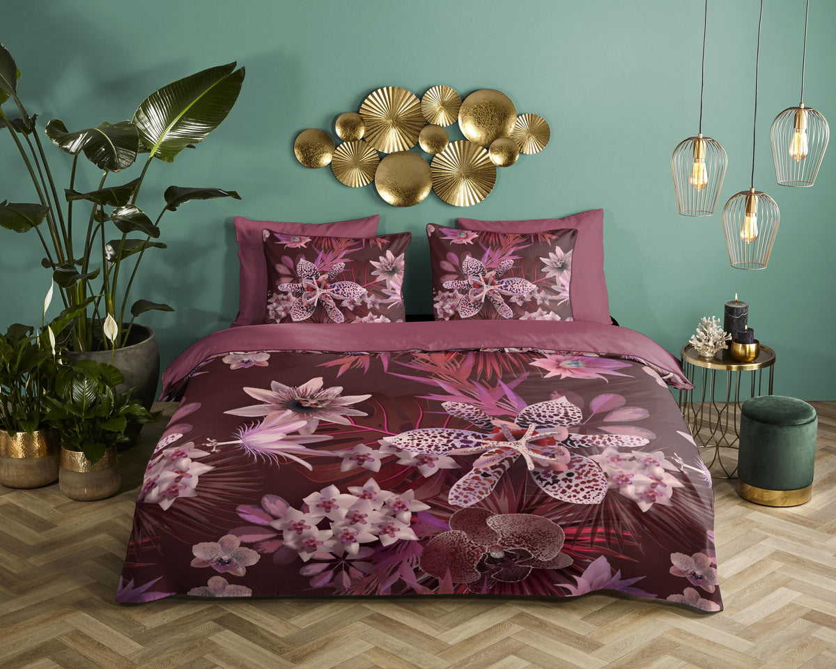 Descanso Satin Duvet Cover "Farze" - Bordeaux - Dubbele instopflap