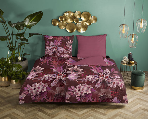 Descanso Satin Duvet Cover "Farze" - Bordeaux - Rits