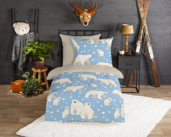 Guten Morgen Flanellen Children's Cupbed Cover "Polar Bear" - Blau - Rits