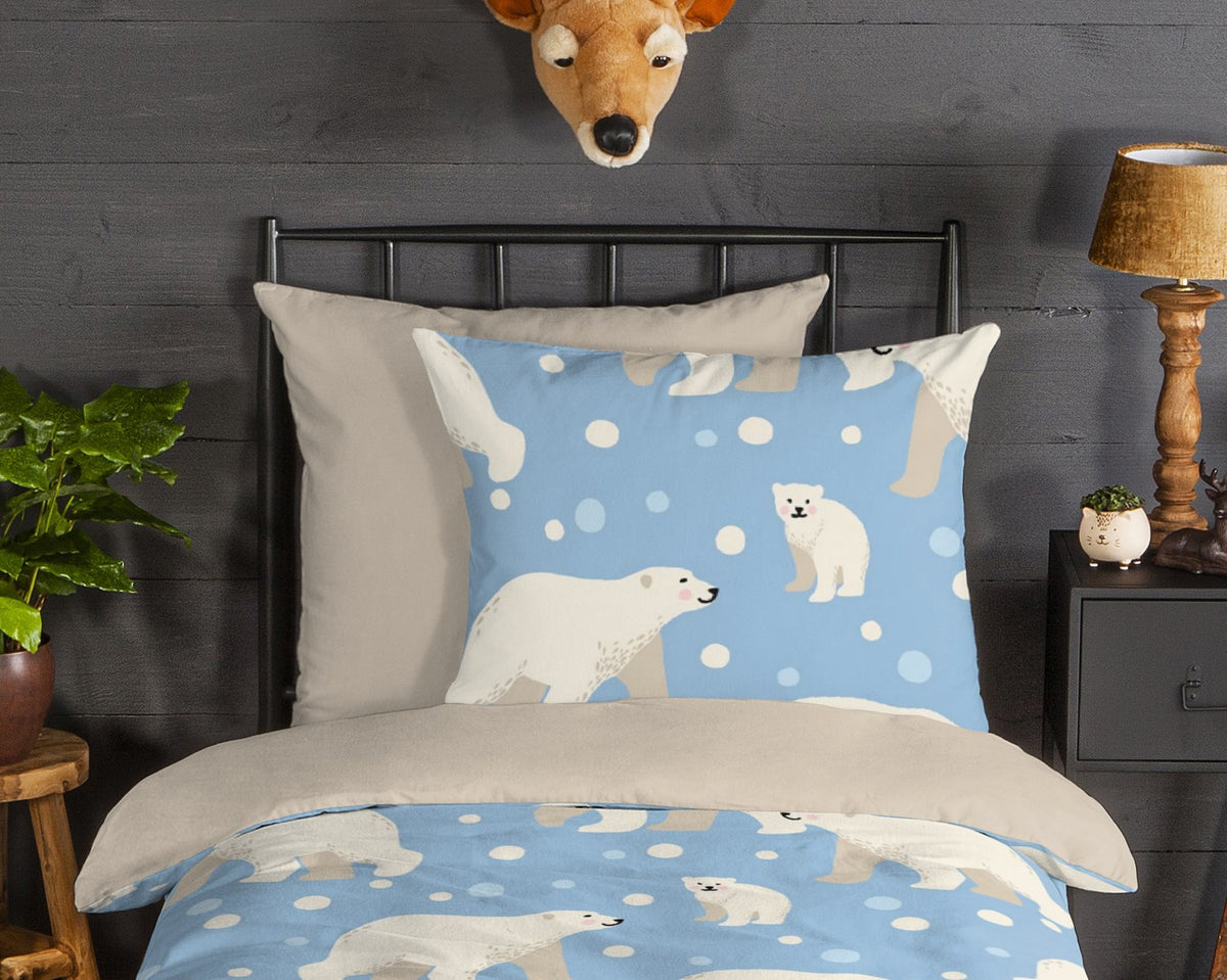 Guten Morgen Flanellen Children's Cupbed Cover "Polar Bear" - Blau - Rits