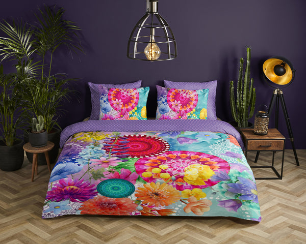 Hip Satin Duvet Cover "Vorori" - Multi - Dubbele instopflap