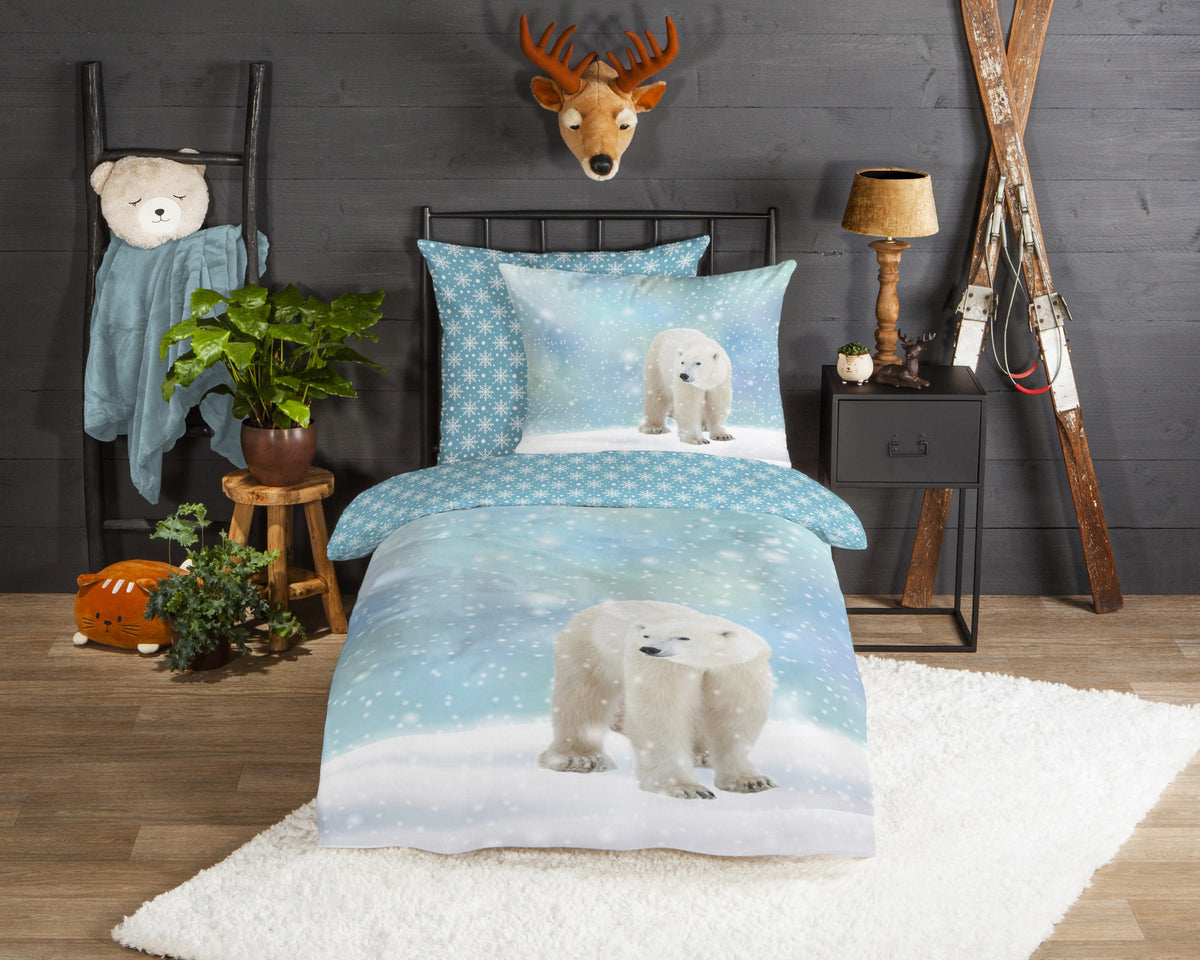 Guten Morgen Flanellen Children's Cupbed Cover "IceBear" - Blau - Rits