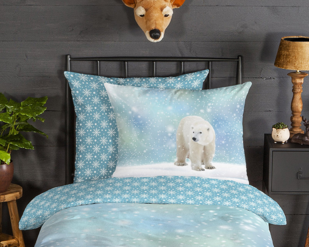 Guten Morgen Flanellen Children's Cupbed Cover "IceBear" - Blau - Rits