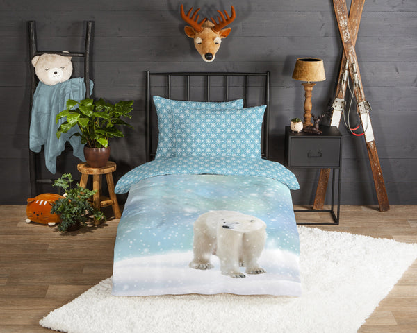 Guten Morgen Flanellen Duvet Cover "IceBear" - Blau - Rits