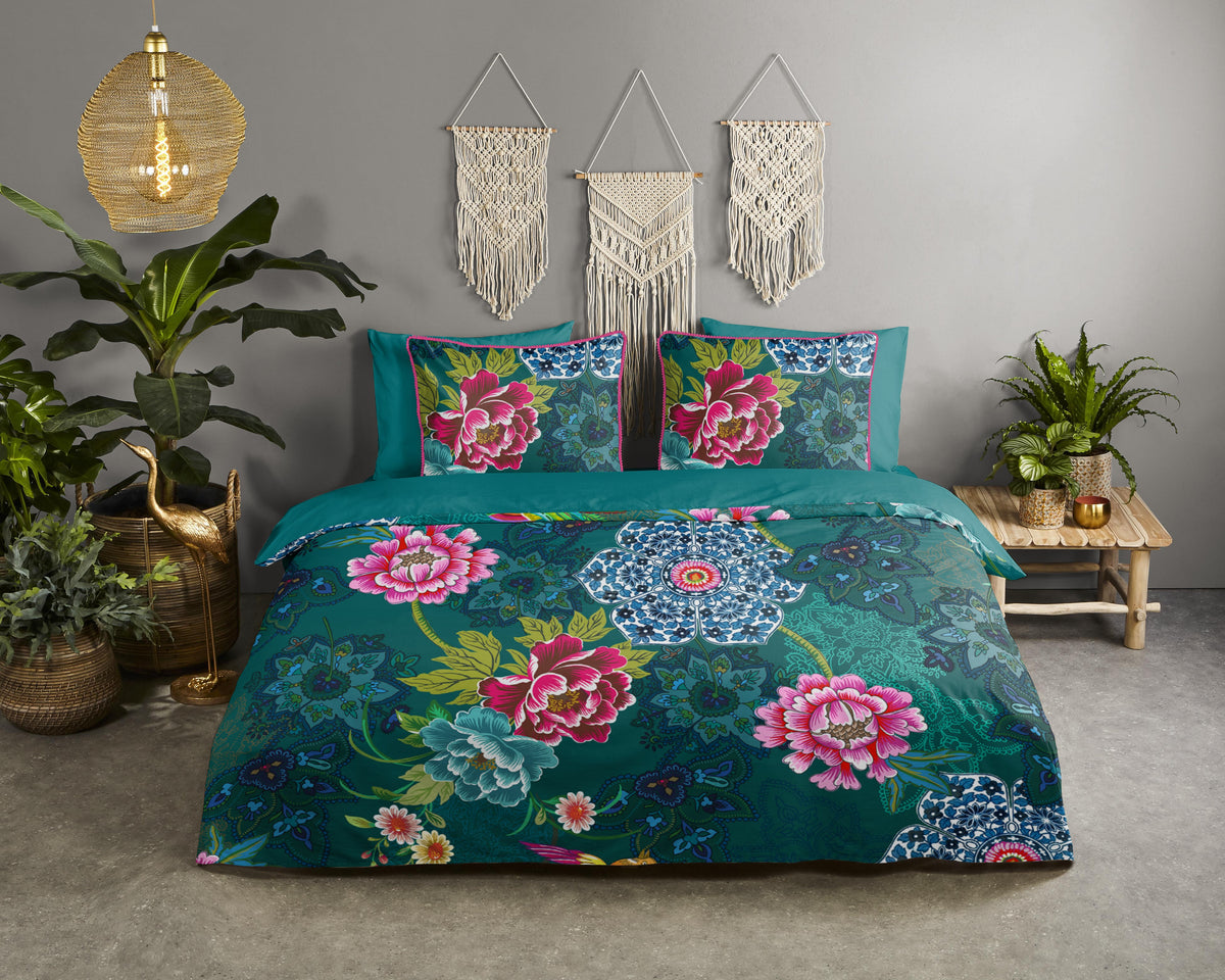 Glück Percal Duvet Cover "Ceylon" - Grün - Dubbele instopflap