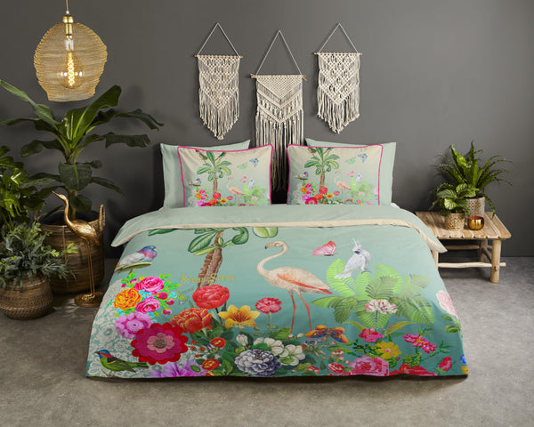 Glück Percal Duvet Cover "Botanica" - Grün - Dubbele instopflap